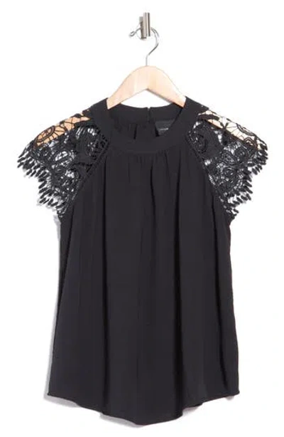 Forgotten Grace Crochet Cap Sleeve Top In Black