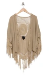 Forgotten Grace Crochet Fringe Cardigan In Dark Taupe