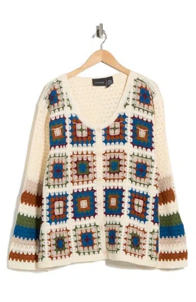 Forgotten Grace Crochet Granny Square Cardigan Sweater In Multi