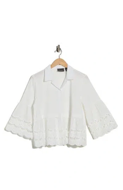 Forgotten Grace Crochet Hem Button-up Shirt In White