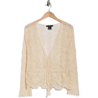 Forgotten Grace Crochet Lace Tie Front Top In Neutral