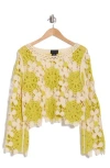 Forgotten Grace Crochet Lace Top In Natural/sage/grey