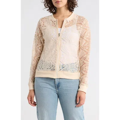 Forgotten Grace Crochet Mesh Zip-up Jacket In Brown