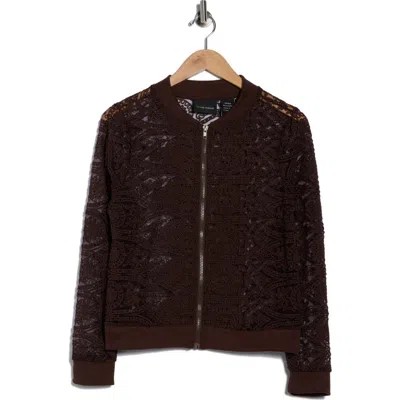Forgotten Grace Crochet Mesh Zip-up Jacket In Brown