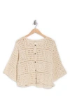 Forgotten Grace Crochet Short Sleeve Button-up Crop Top In Natural