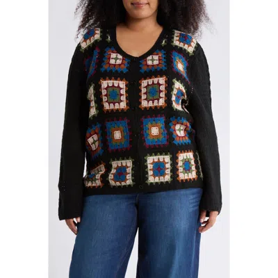 Forgotten Grace Crochet Square Cardigan In Black