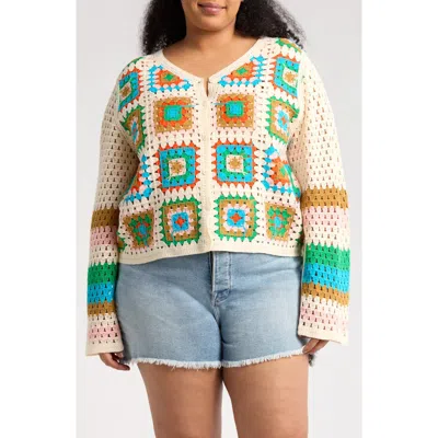 Forgotten Grace Crochet Square Open Knit Cardigan In Crochet Squares