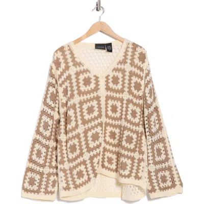 Forgotten Grace Crochet Square Open Knit Cardigan In Neutral