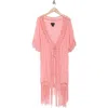 Forgotten Grace Crochet Trim Fringe Hem Duster In Blush