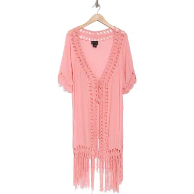 Forgotten Grace Crochet Trim Fringe Hem Duster In Blush