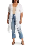 Forgotten Grace Crochet Trim Fringe Hem Duster In White