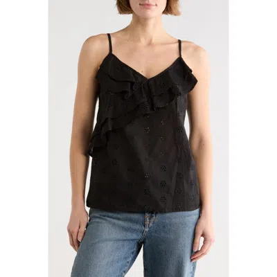 Forgotten Grace Double Ruffle Eyelet Cami In Black