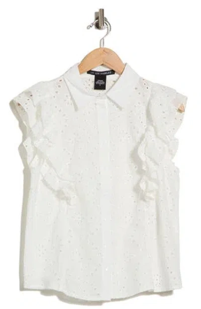 Forgotten Grace Double Ruffle Eyelet Cotton Shirt In White