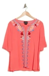 Forgotten Grace Embroidered Blouse In Coral