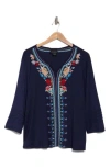 Forgotten Grace Embroidered Blouse In Navy
