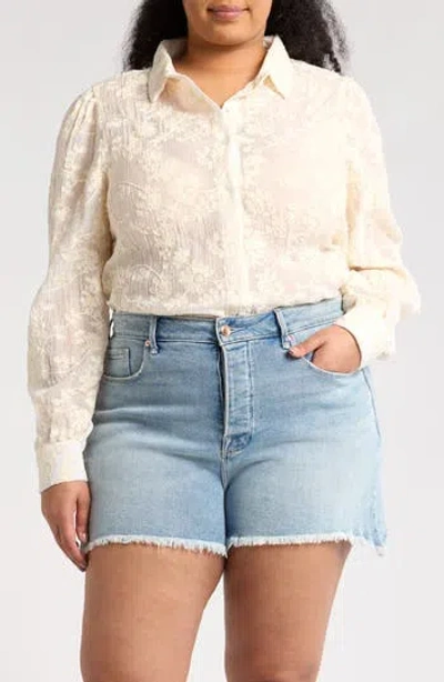 Forgotten Grace Embroidered Button Down Top In Natural