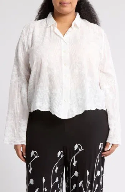 Forgotten Grace Embroidered Button Down Top In White