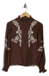 Forgotten Grace Embroidered Buttoned Top In Brown