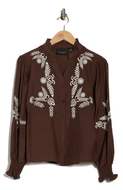 Forgotten Grace Embroidered Buttoned Top In Brown