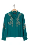 Forgotten Grace Embroidered Buttoned Top In Green