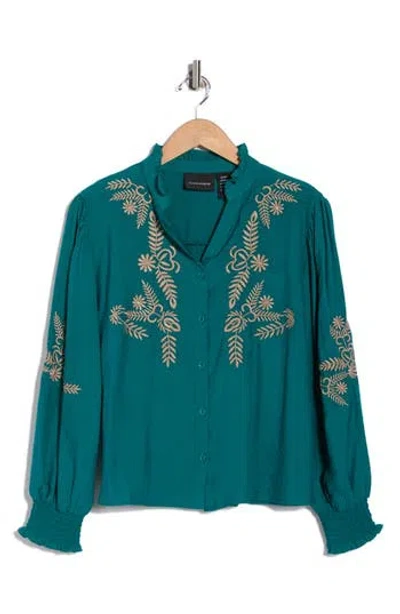 Forgotten Grace Embroidered Buttoned Top In Green