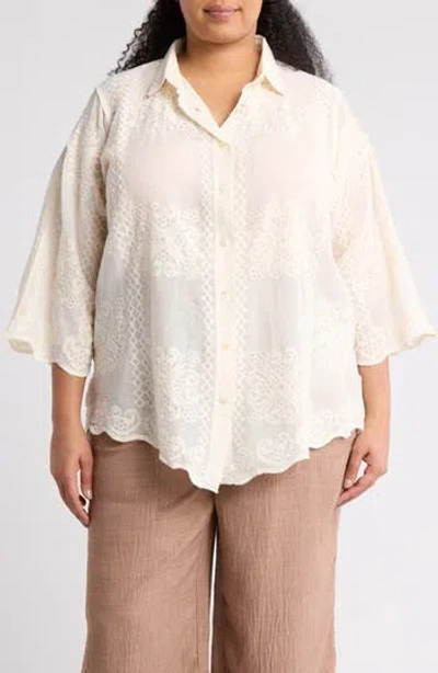 Forgotten Grace Embroidered Cotton Button-up Shirt In Natural