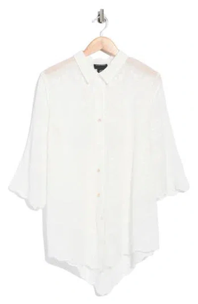 Forgotten Grace Embroidered Cotton Three-quarter Sleeve Shirt In White