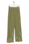 Forgotten Grace Embroidered Drawstring Pants In Olive