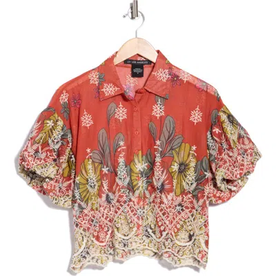 Forgotten Grace Embroidered Eyelet Bubble Sleeve Shirt In Multi