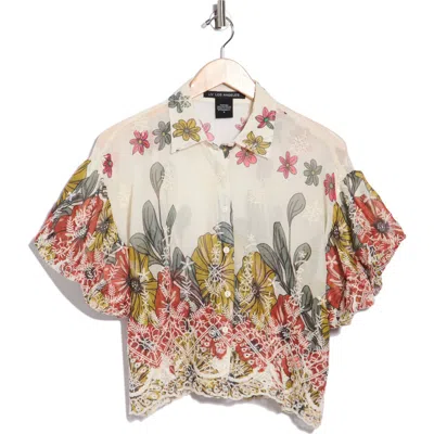 Forgotten Grace Embroidered Eyelet Bubble Sleeve Shirt In Multi