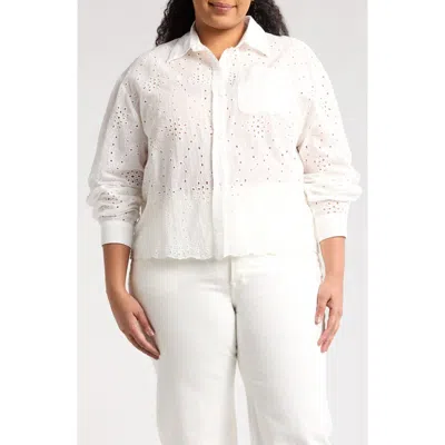 Forgotten Grace Embroidered Eyelet Long Sleeve Button-up Shirt In White