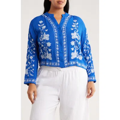 Forgotten Grace Embroidered Long Sleeve Button-up Shirt In Blue