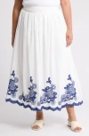 Forgotten Grace Embroidered Maxi Skirt In White/blue