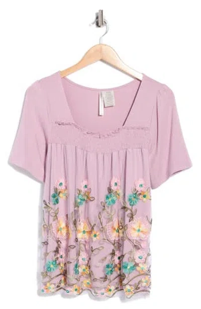 Forgotten Grace Embroidered Mesh Overlay Top In Multi
