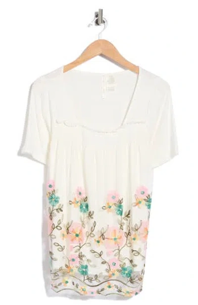 Forgotten Grace Embroidered Mesh Overlay Top In White