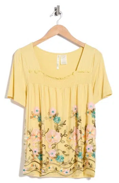 Forgotten Grace Embroidered Mesh Overlay Top In Yellow