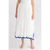 Forgotten Grace Embroidered Midi Skirt In White/blue