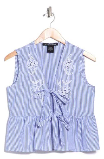 Forgotten Grace Embroidered Peplum Sleeveless Top In Blue