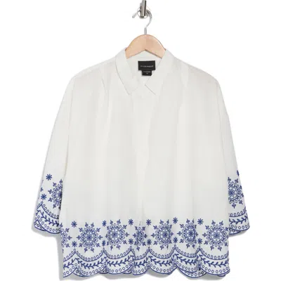 Forgotten Grace Embroidered Scalloped Top In White/blue
