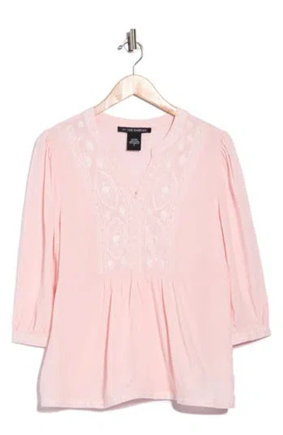 Forgotten Grace Embroidered Split Neck Top In Pink