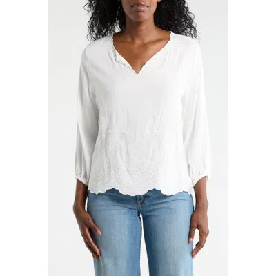 Forgotten Grace Embroidered Split Neck Top In White