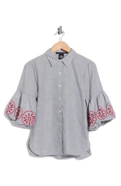 Forgotten Grace Embroidered Stripe Bubble Sleeve Shirt In Multi
