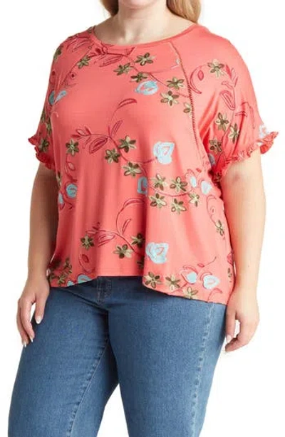 Forgotten Grace Embroidered T-shirt In Coral/white