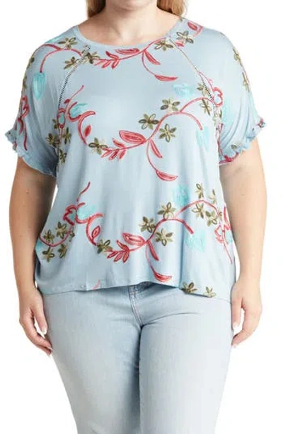 Forgotten Grace Embroidered T-shirt In Denim/white