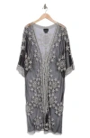 Forgotten Grace Embroidered Tie Front Duster In Black/white