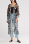 Forgotten Grace Embroidered Tie Front Duster In Black