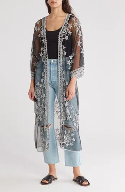 Forgotten Grace Embroidered Tie Front Duster In Black