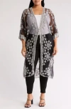 Forgotten Grace Embroidered Tie Front Duster In Black