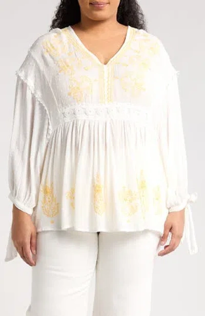 Forgotten Grace Embroidered Tie Sleeve Top In Yellow