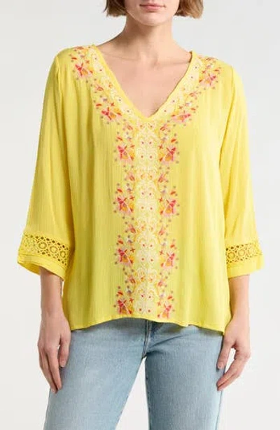 Forgotten Grace Embroidered V-neck Top In Yellow